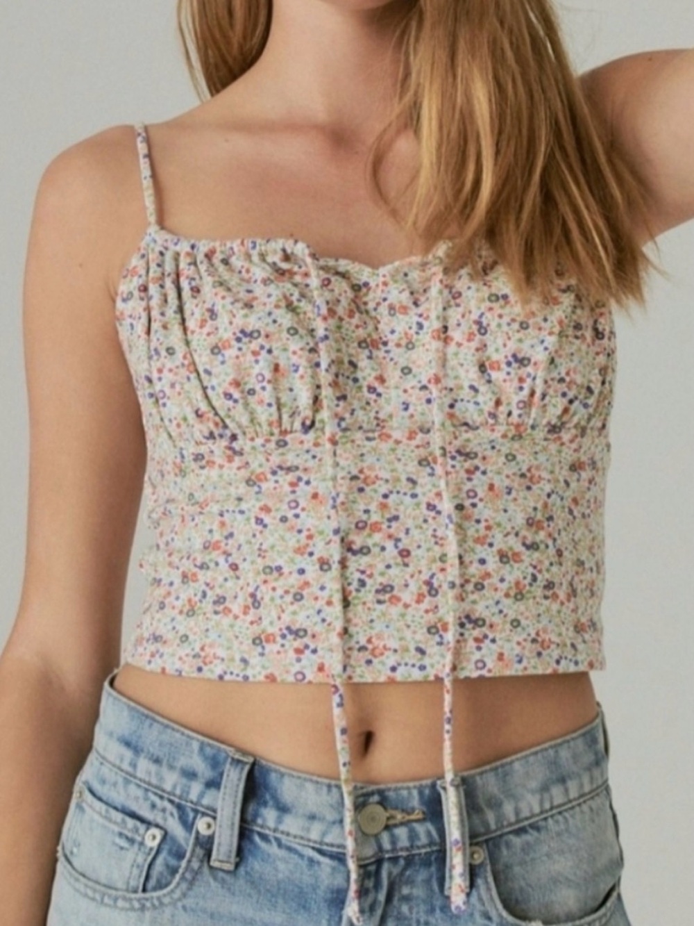 Lucky Brand Floral Cinched Bust Crop Top